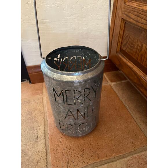 Merry and Bright galvanized metal lantern - Picture 1 of 3